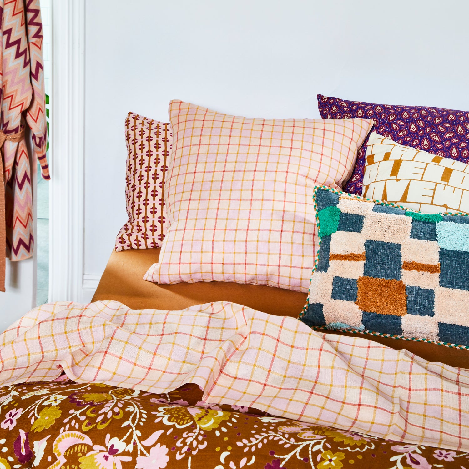 Isabel Check Linen Euro Pillowcase Set Bellini Sage Clare