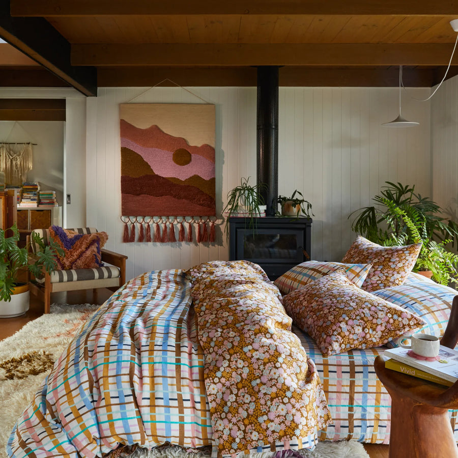 Cady Check Linen Quilt Cover - Sage & Clare