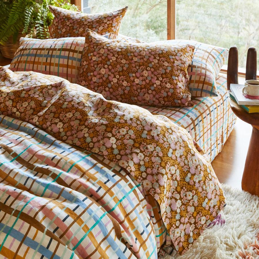 Cady Check Linen Quilt Cover - Sage & Clare