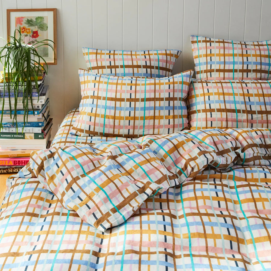 Cady Check Linen Quilt Cover - Sage & Clare