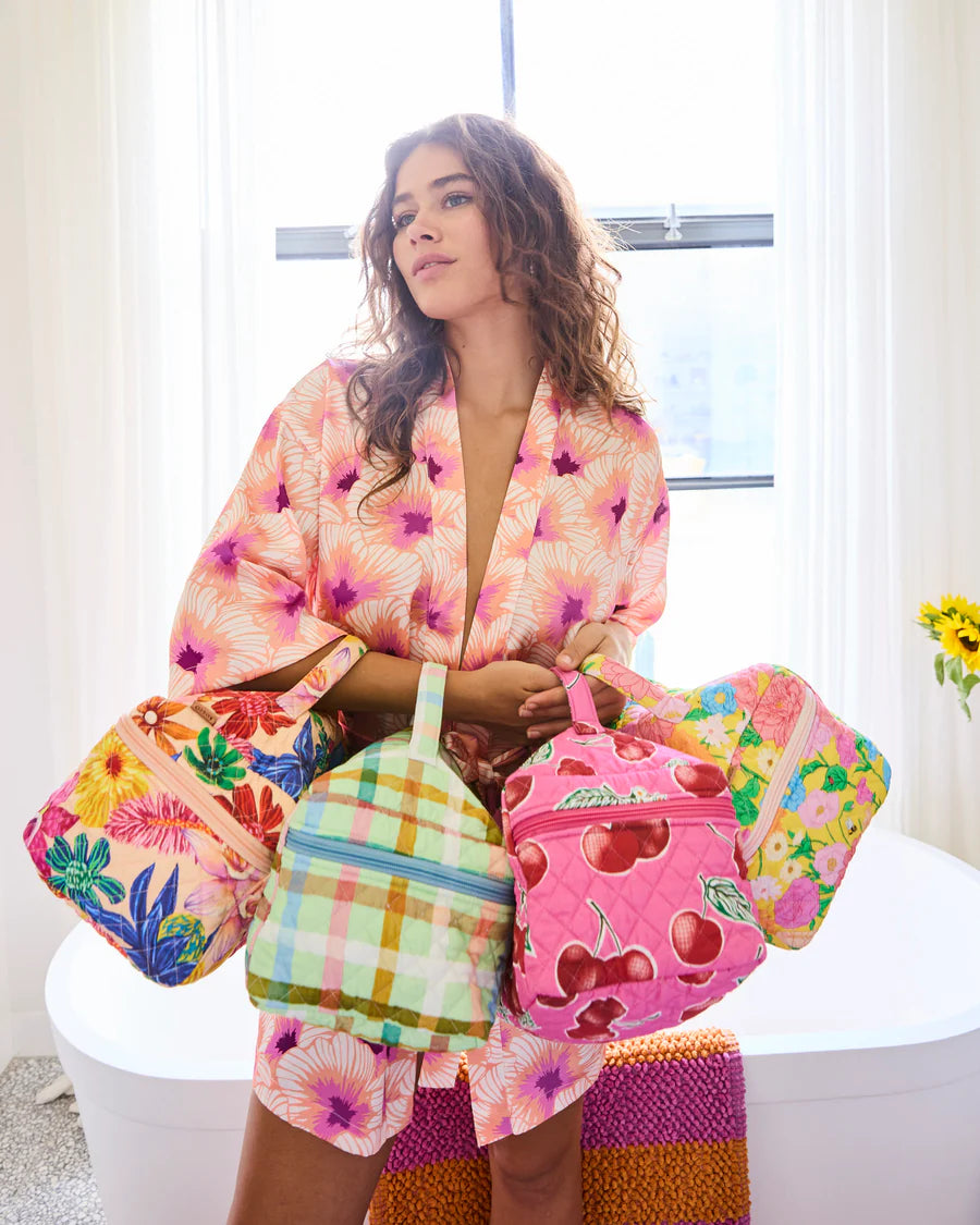 Candy Check Mint Quilted Cotton Toiletry Case - Kip & Co.