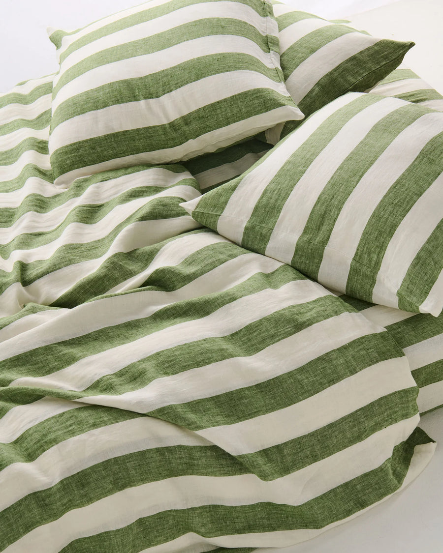 Moss Stripe Linen Quilt Cover - Kip & Co.