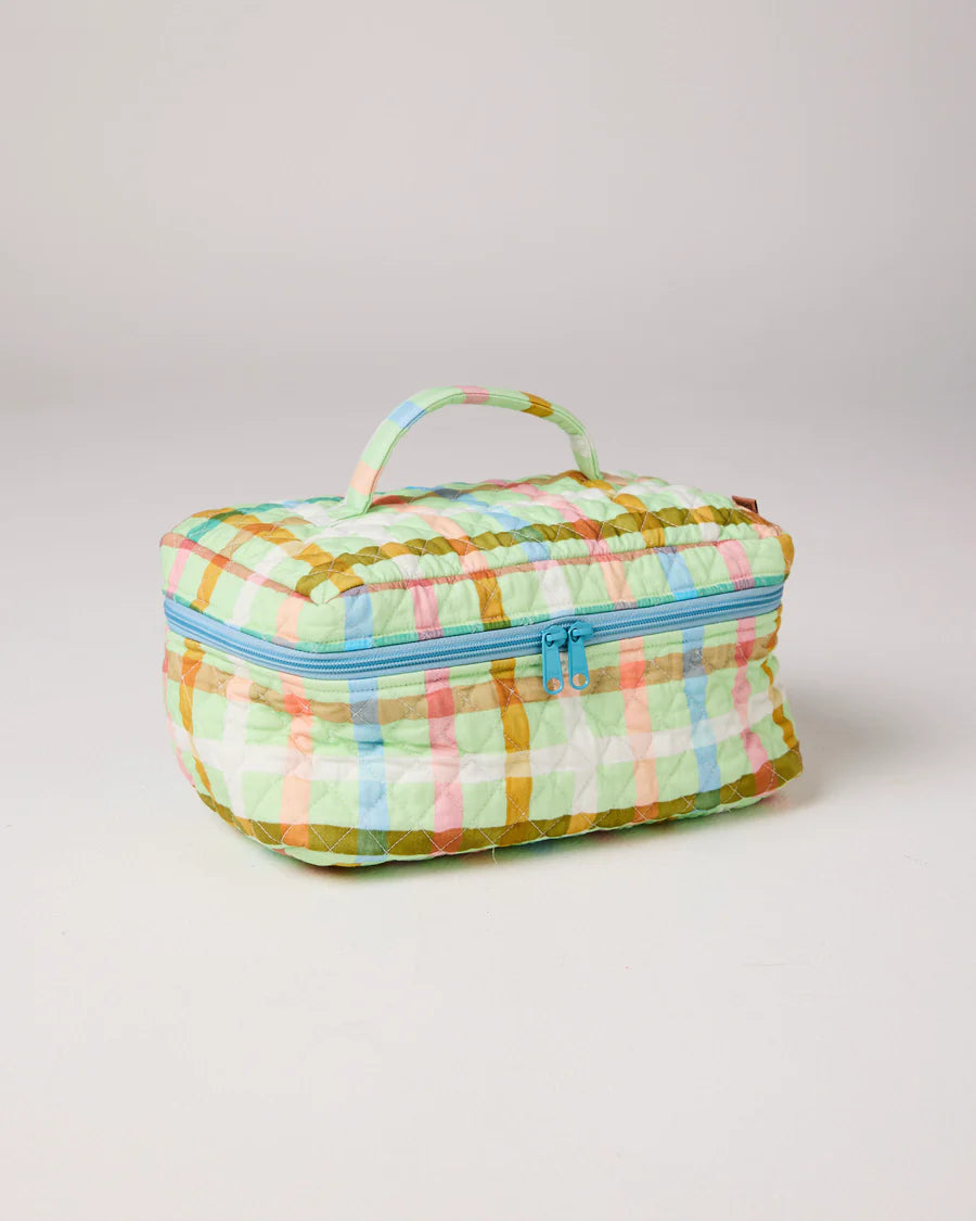 Candy Check Mint Quilted Cotton Toiletry Case - Kip & Co.
