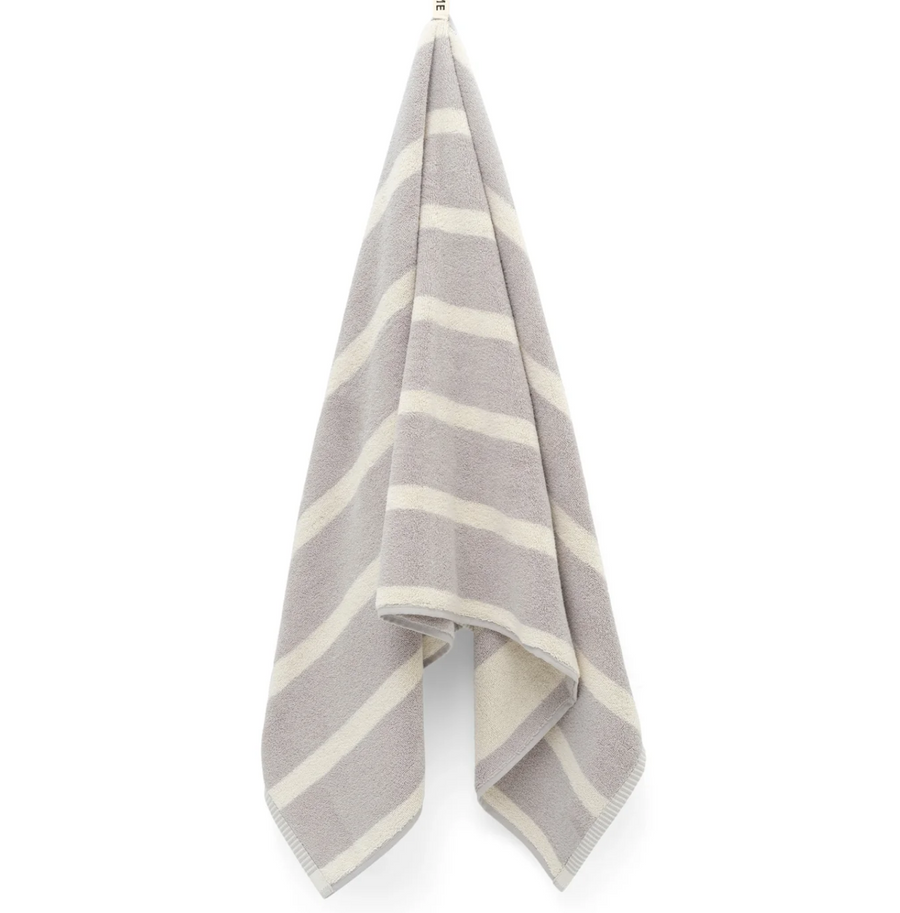 Butter/Stone Bath Towel - Bold Stripe - Loop Home