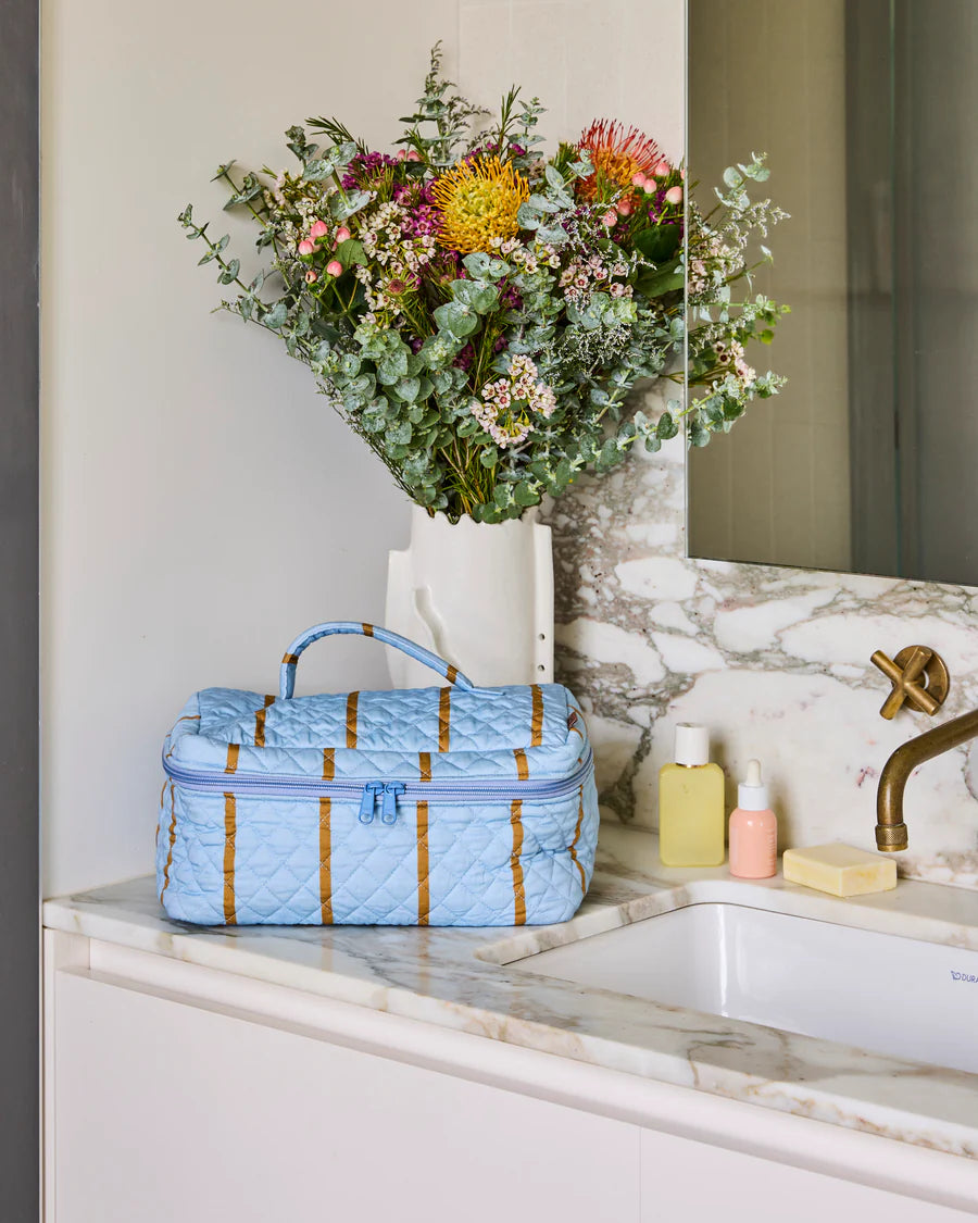 Como Stripe Quilted Cotton Toiletry Case - Kip & Co.