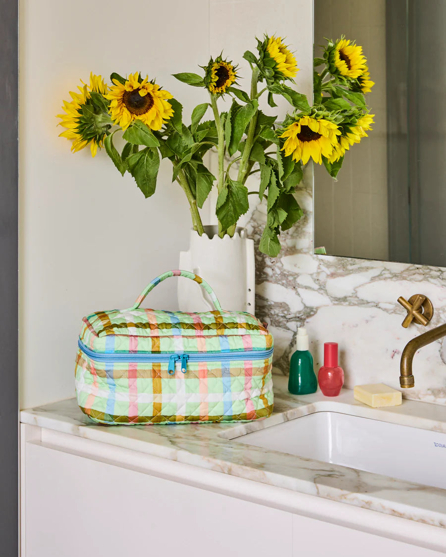 Candy Check Mint Quilted Cotton Toiletry Case - Kip & Co.
