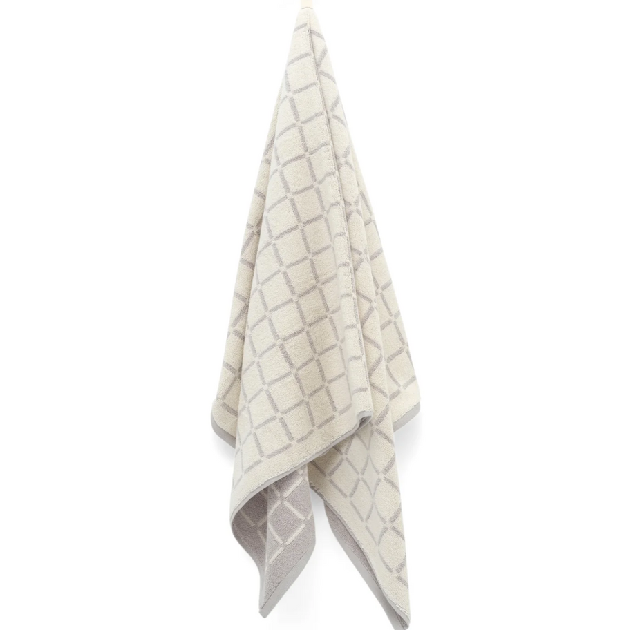 Butter/Stone Bath Towel - Grid - Loop Home