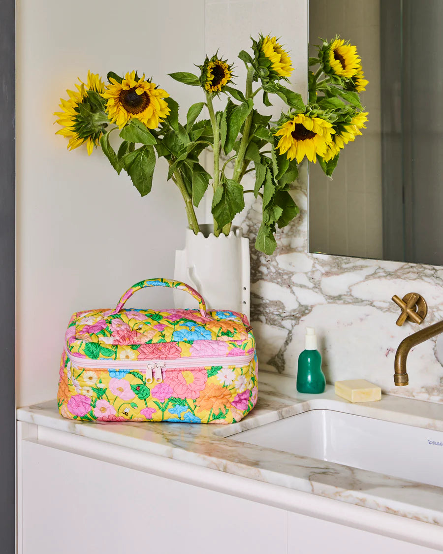 Follow The Sun Yellow Quilted Cotton Toiletry Case - Kip & Co.