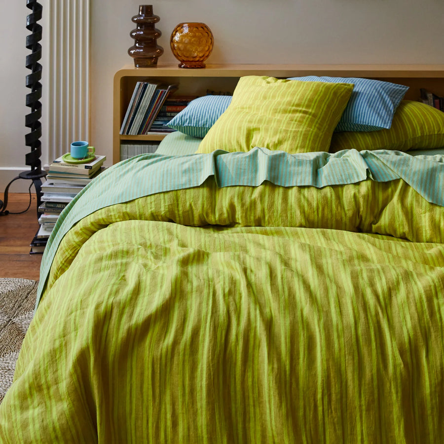 Nadine Linen Quilt Cover - Olive - Sage & Clare