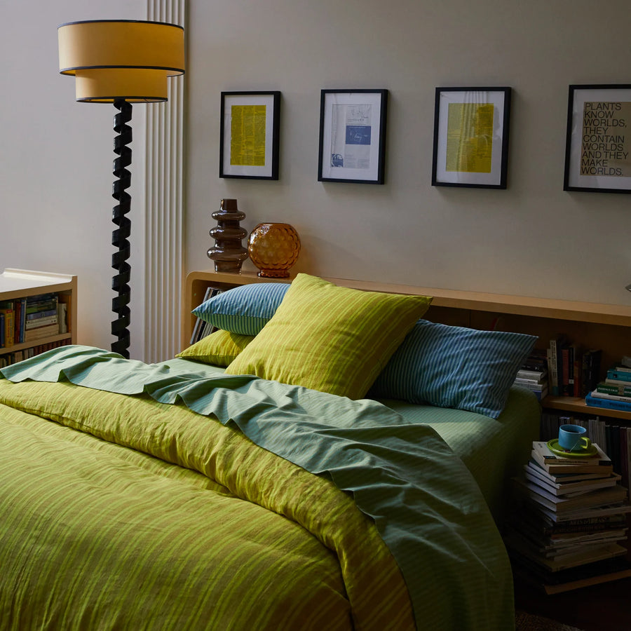 Nadine Linen Quilt Cover - Olive - Sage & Clare