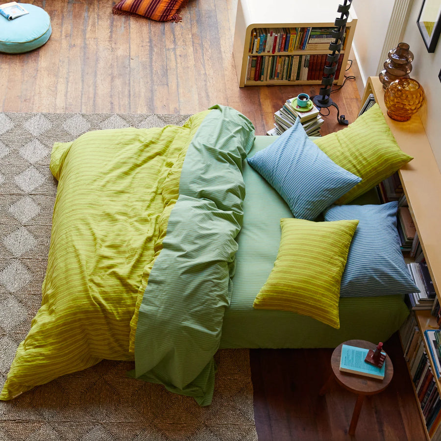 Nadine Linen Quilt Cover - Olive - Sage & Clare