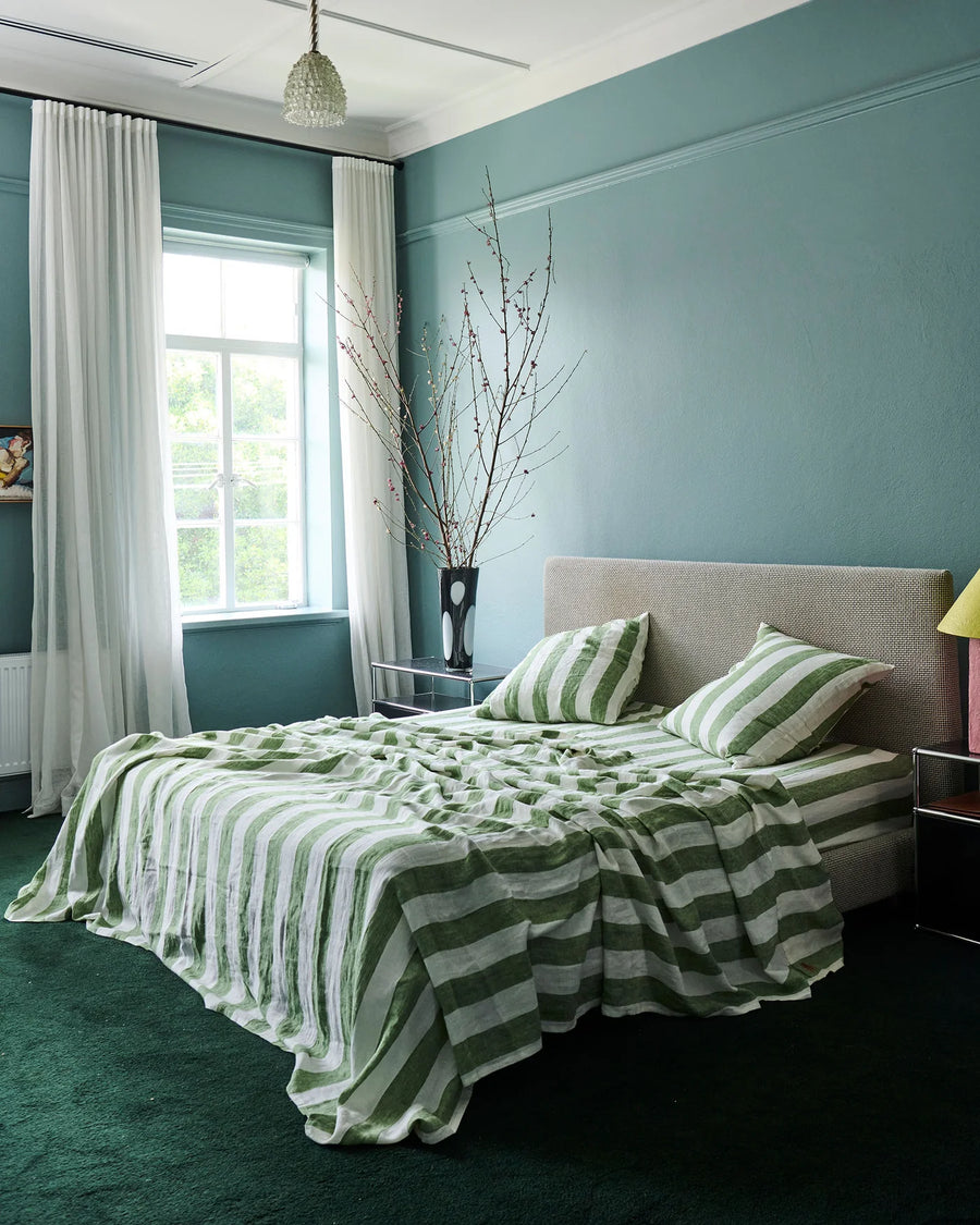 Moss Stripe Linen Quilt Cover - Kip & Co.