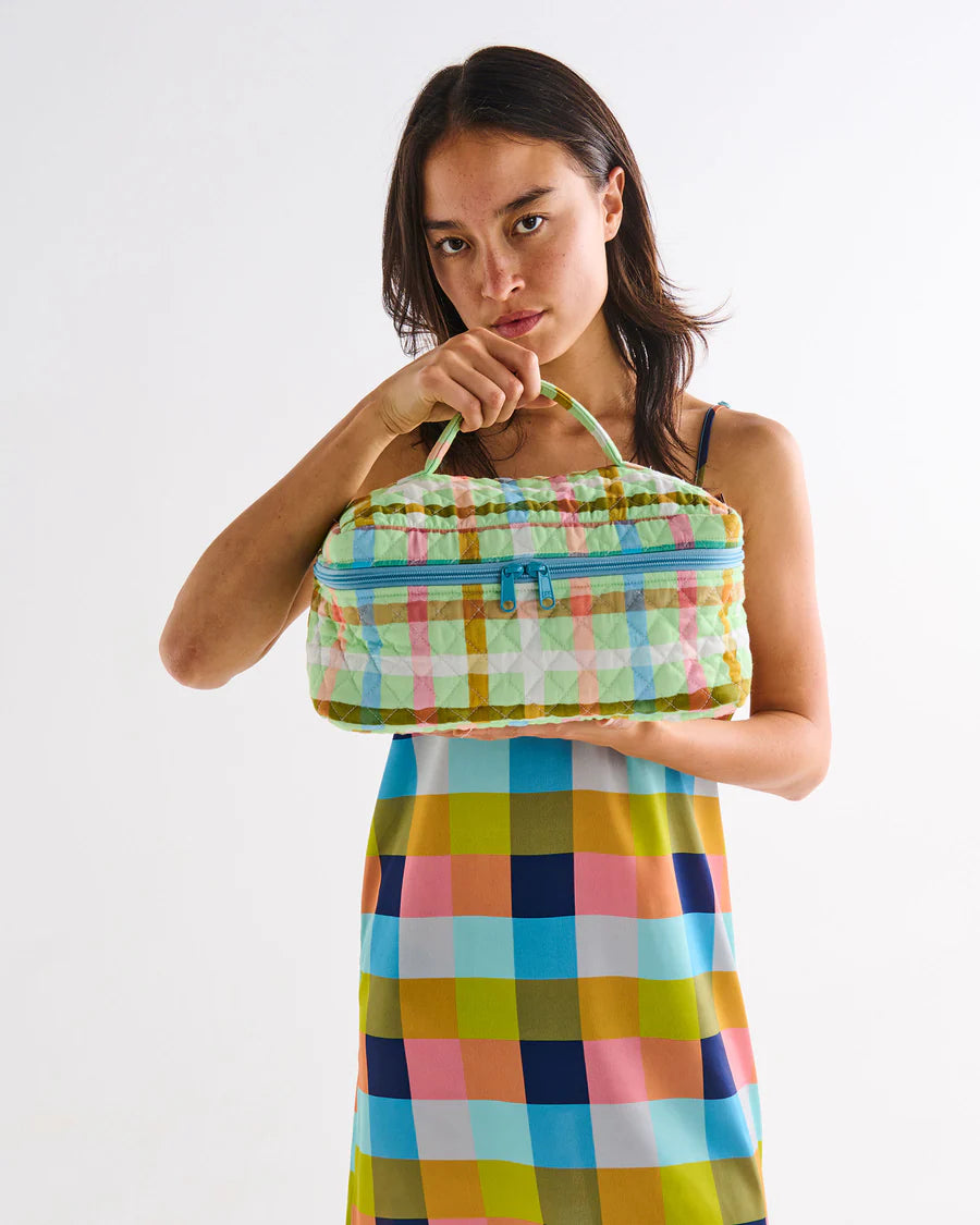 Candy Check Mint Quilted Cotton Toiletry Case - Kip & Co.