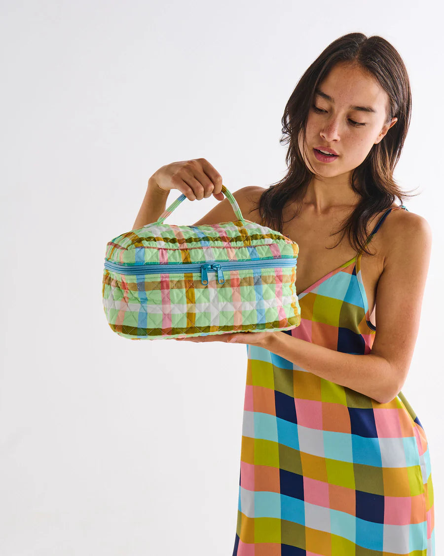 Candy Check Mint Quilted Cotton Toiletry Case - Kip & Co.