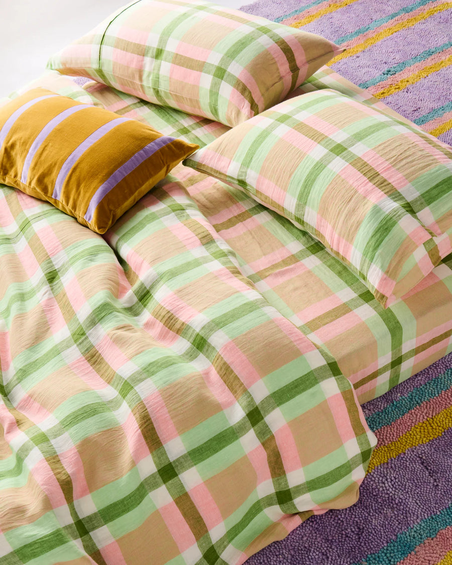Pistachio Tartan Linen Pillowcase Set - Kip & Co