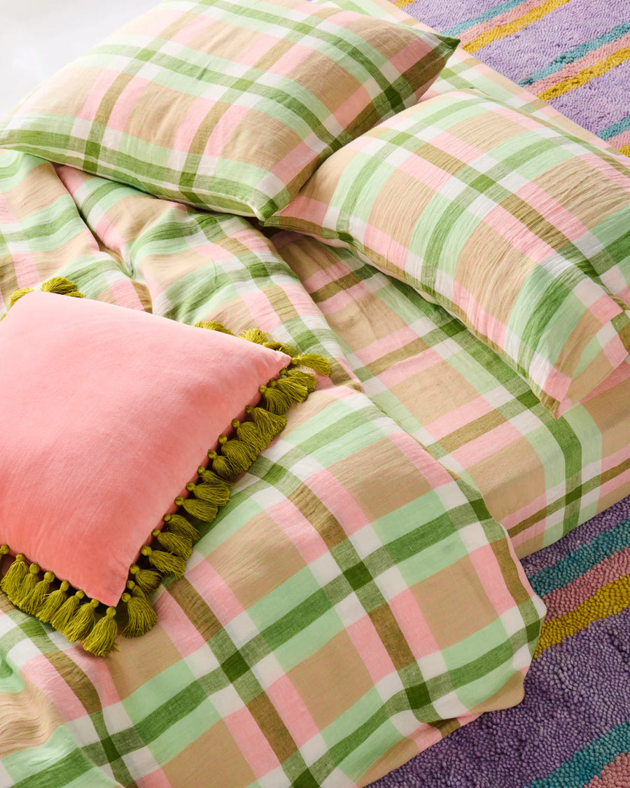 Pistachio Tartan Linen European Pillowcase Set - Kip & Co.