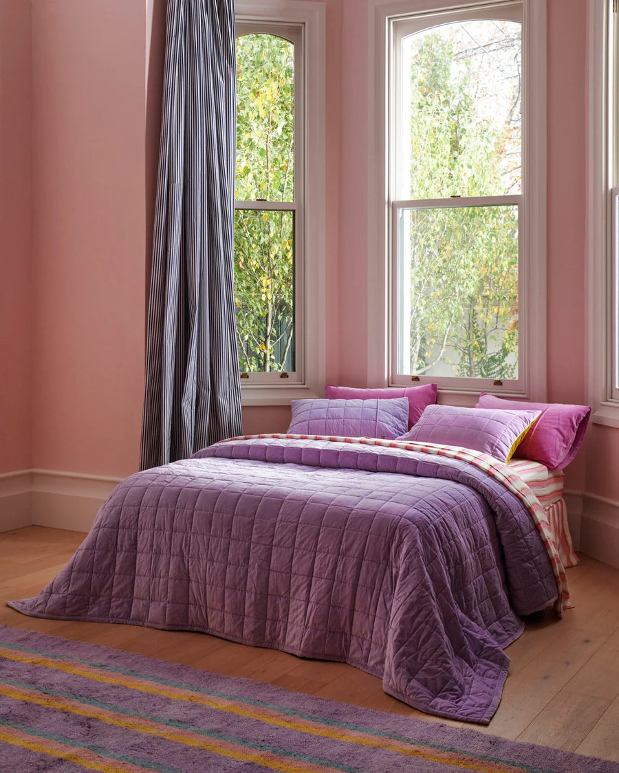 Lilac Palm Velvet Quilted Bedspread - Kip & Co.