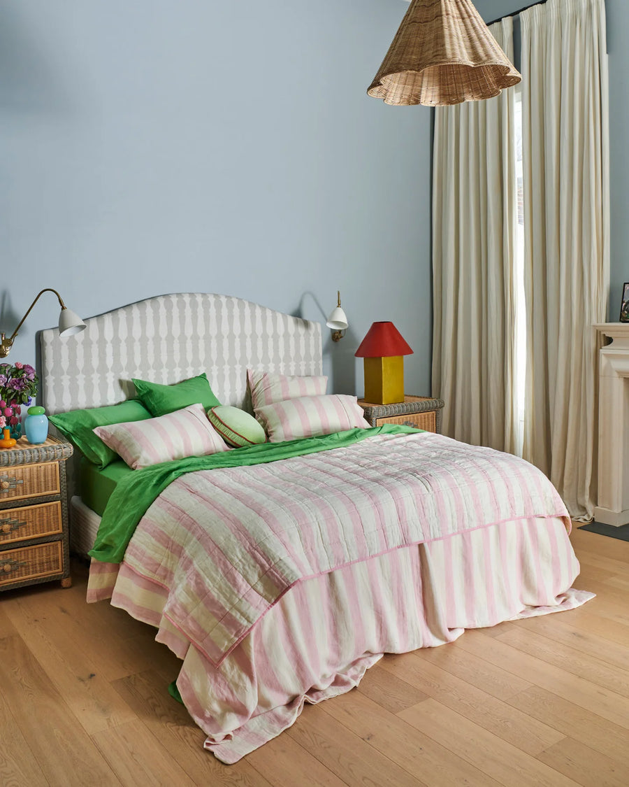 Pistachio Tartan Reversible Linen Quilted Bedspread - Kip & Co.