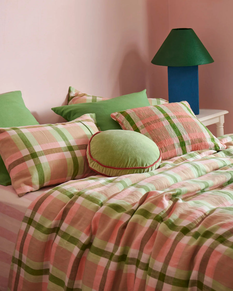 Pistachio Tartan Linen Quilt Cover - Kip & Co.