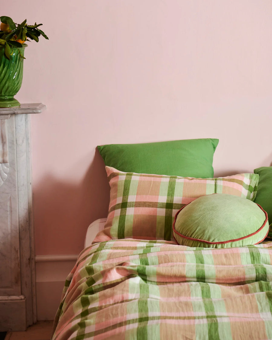 Pistachio Tartan Linen Quilt Cover - Kip & Co.