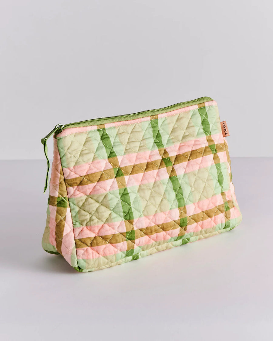 Pistachio Tartan Quilted Cotton Toiletry Purse - Kip & Co.