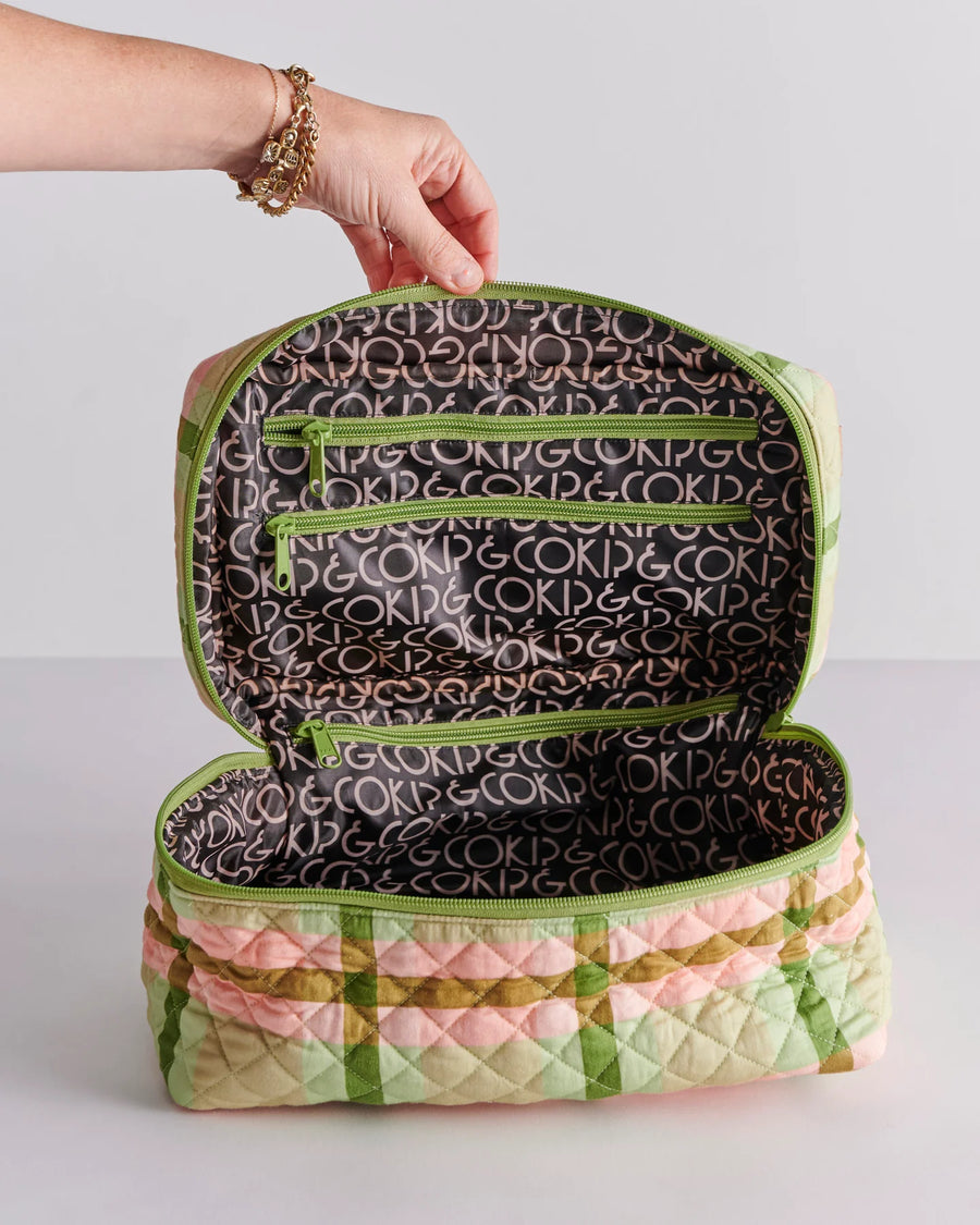 Pistachio Tartan Quilted Cotton Toiletry Case - Kip & Co.