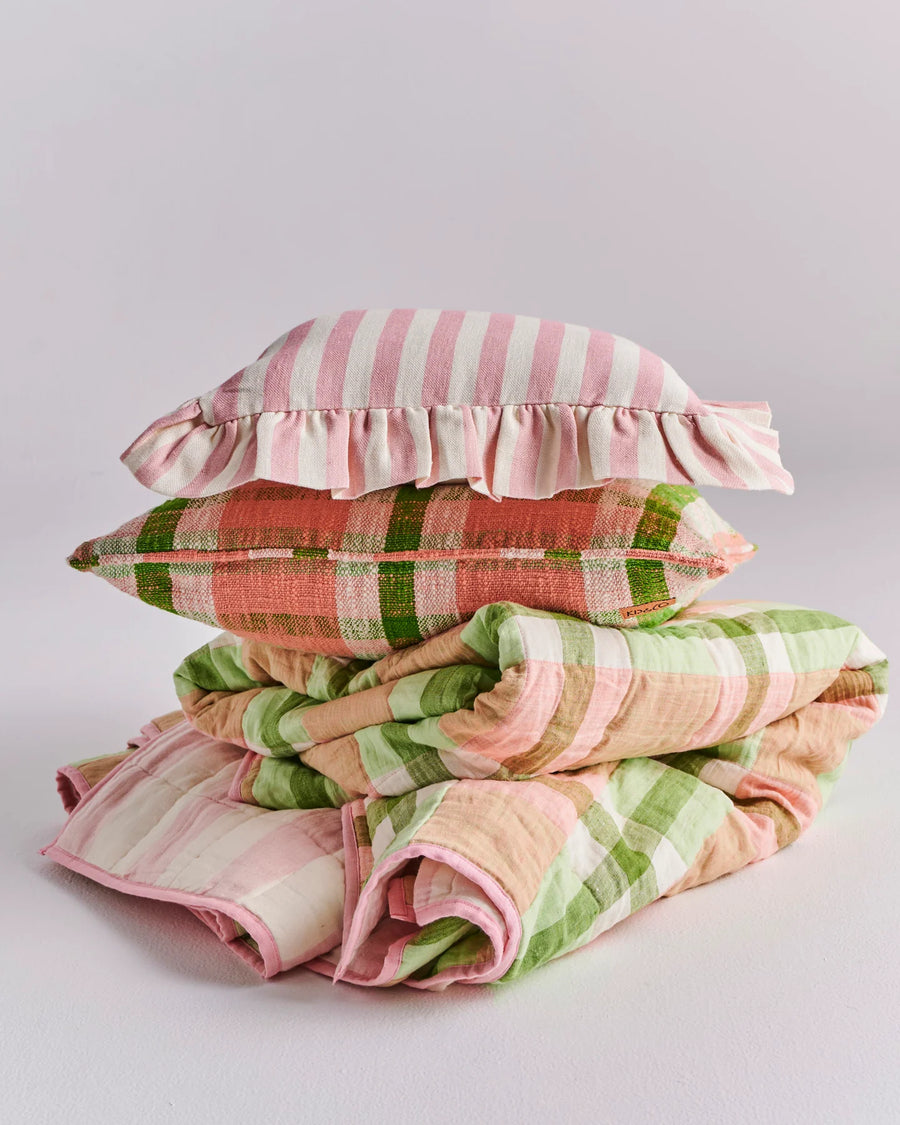 Pistachio Tartan Reversible Linen Quilted Bedspread - Kip & Co.