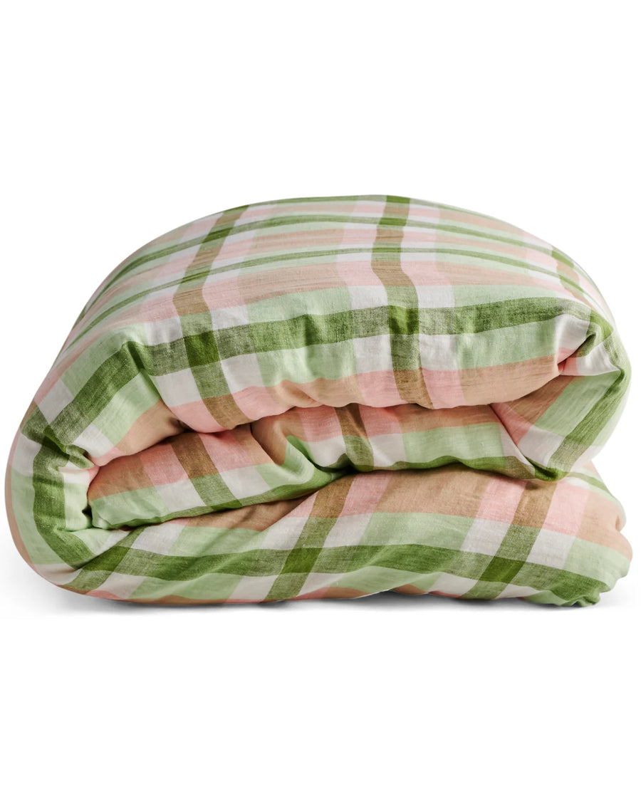 Pistachio Tartan Linen Quilt Cover - Kip & Co.