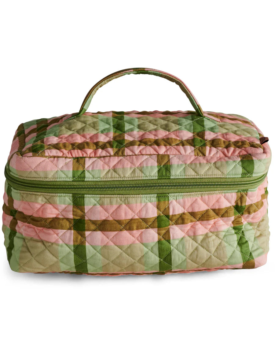 Pistachio Tartan Quilted Cotton Toiletry Case - Kip & Co.