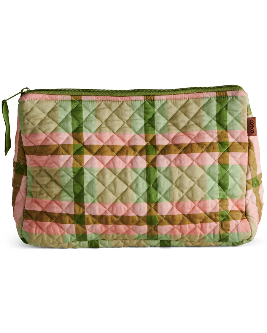 Pistachio Tartan Quilted Cotton Toiletry Purse - Kip & Co.
