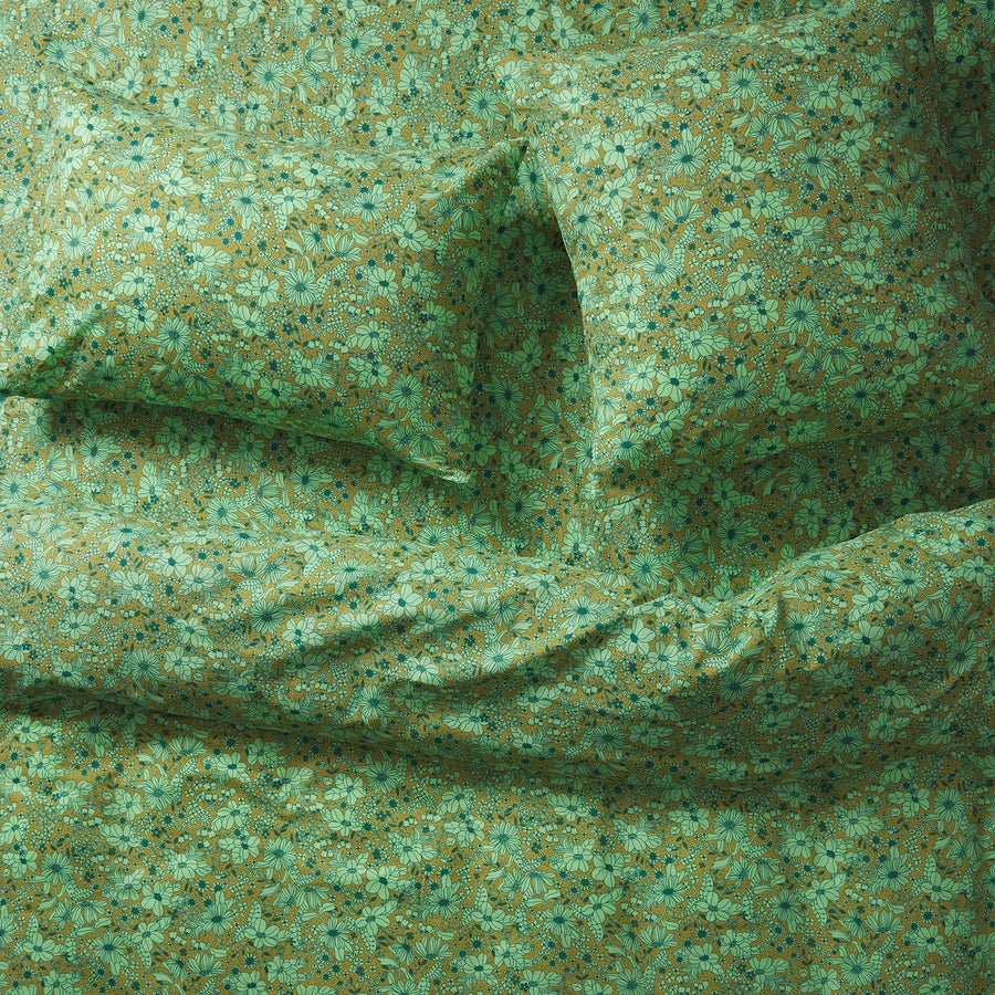 Evette Cotton Quilt Cover - Olive - Sage & Clare