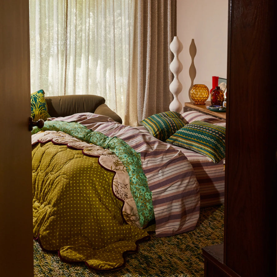 Evette Cotton Quilt Cover - Olive - Sage & Clare