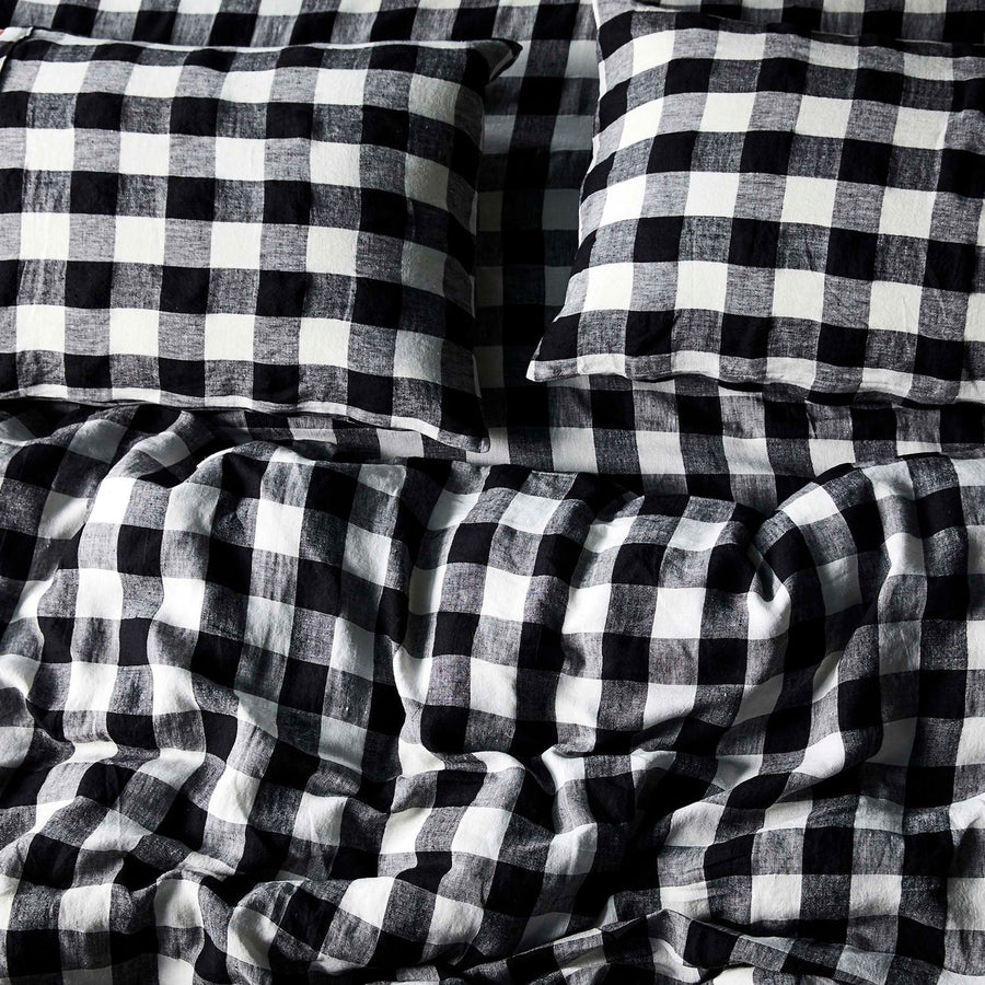 Black & White Gingham Linen Quilt Cover - Kip & Co.