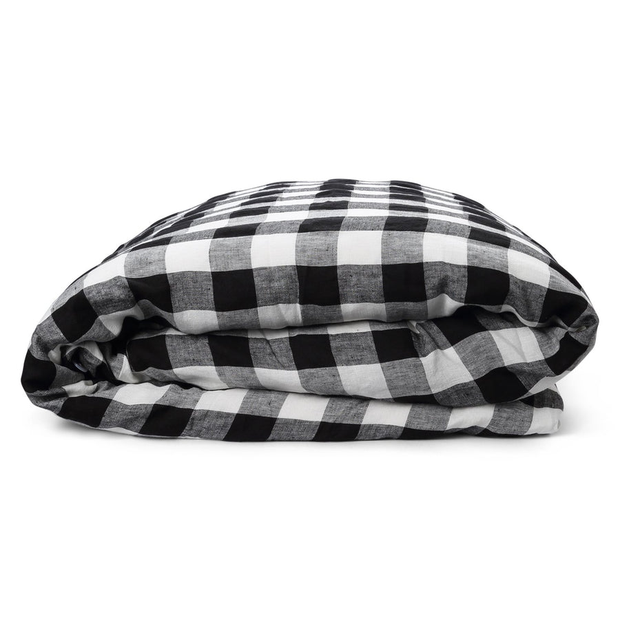 Black & White Gingham Linen Quilt Cover - Kip & Co.