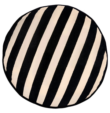 Black Stripe Velvet Round Cushion - Castle