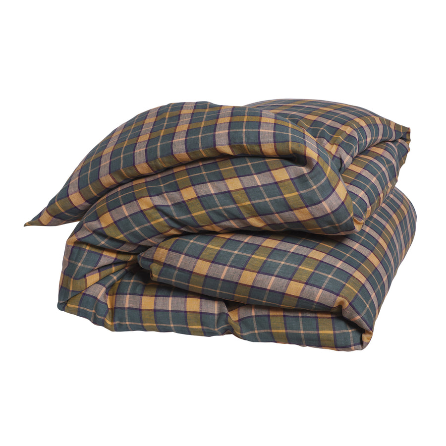 Isabel Check Linen Quilt Cover - Petrol - Sage & Clare