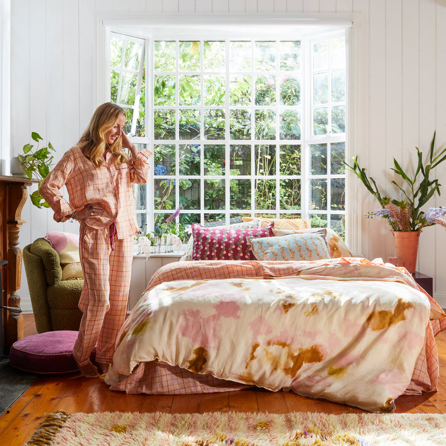 Lilou Linen Quilt Cover - Peach - Sage & Clare