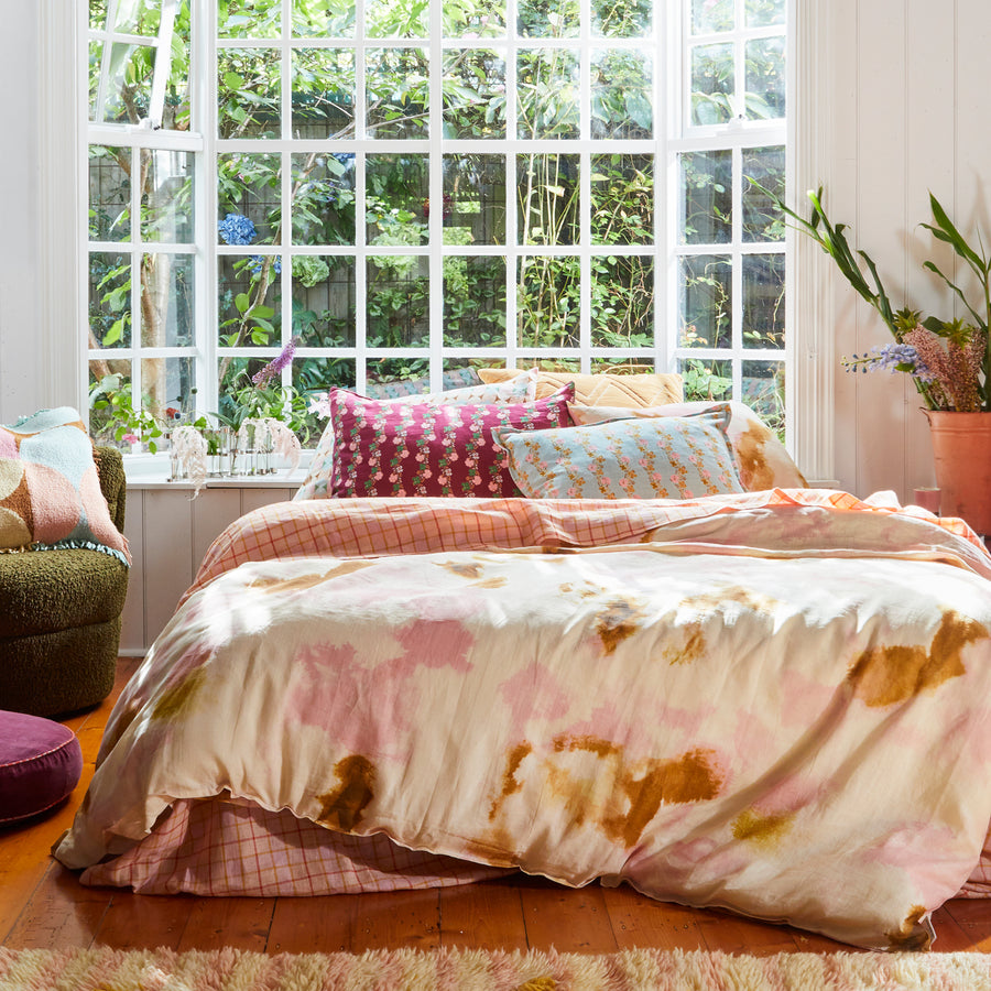 Lilou Linen Quilt Cover - Peach - Sage & Clare