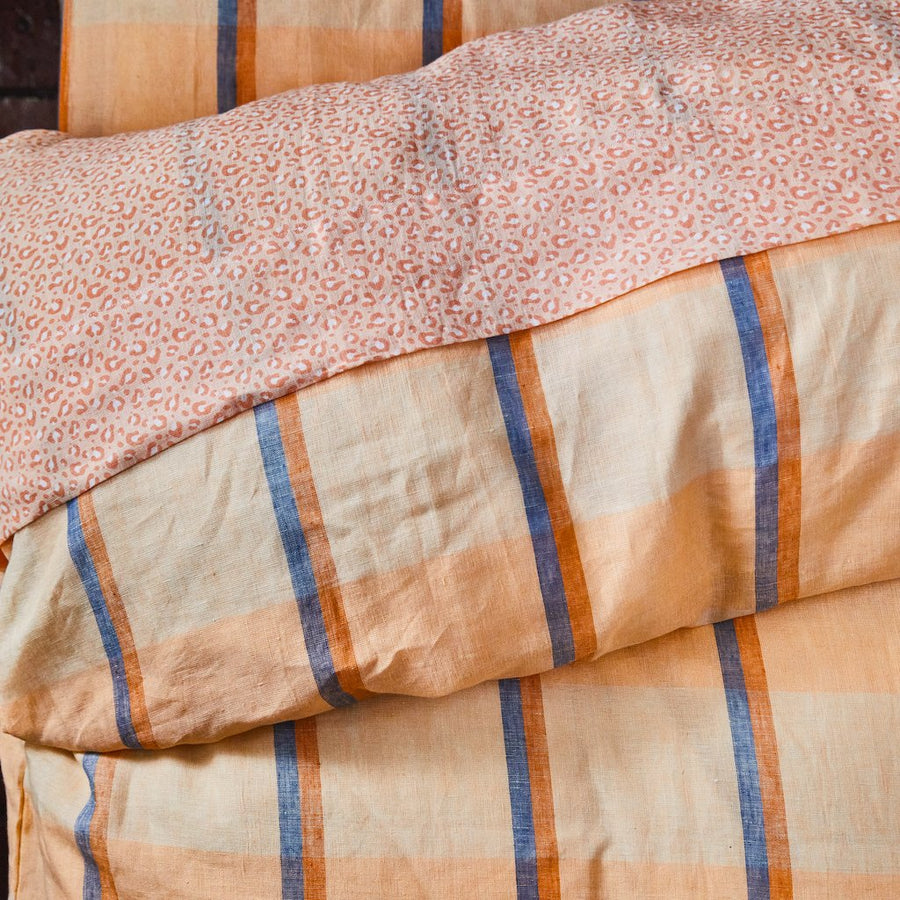 Theo Check Linen Quilt Cover - Peach Soda - Sage & Clare