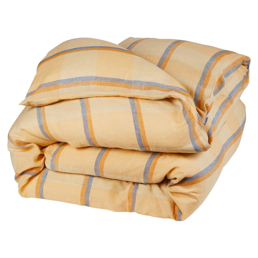 Theo Check Linen Quilt Cover - Peach Soda - Sage & Clare
