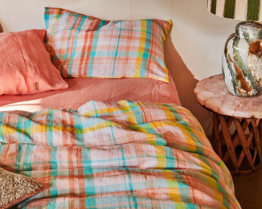 Paradise Tartan Linen European Pillowcases 2P Set - Kip & Co.