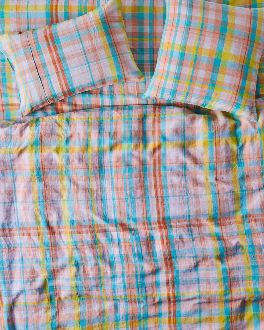 Paradise Tartan Linen Quilt Cover - Kip & Co.